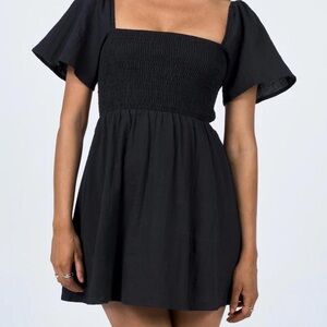 Princess Polly Black Smocked Mini Dress Puff Sleeve Square Neck